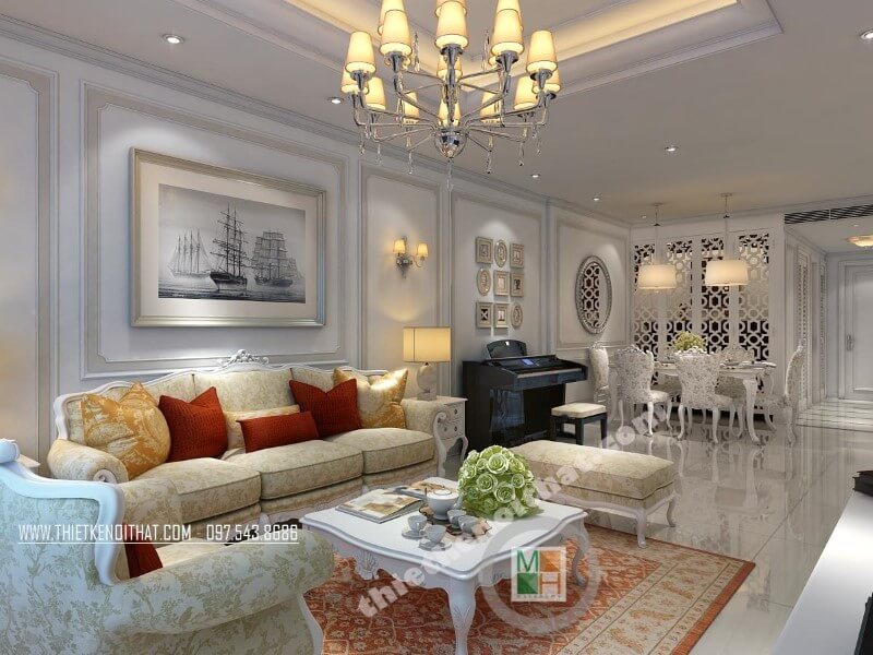 Trang trí nội thất phòng khách chung cư cao cấp phong cách tân cổ điển Thiết kế phòng khách