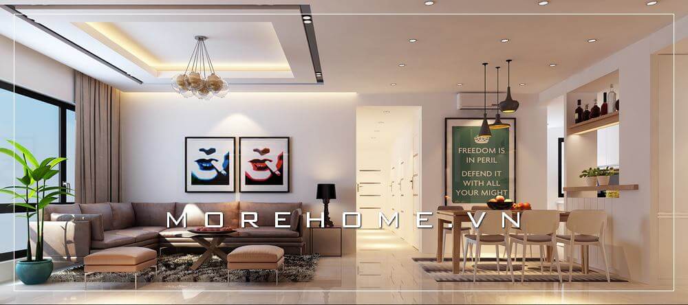 Thiết kế nội thất phòng khách liền phòng ăn hiện đại, đơn giản và trẻ trung Thiết kế phòng khách