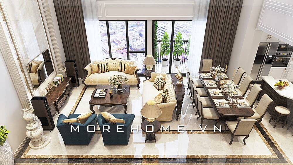 Choáng ngợp trước vẻ đẹp của mẫu thiết kế phòng khách biệt thự đẹp này với nội thất gỗ tự nhiên cao cấp theo phong cách tân cổ điển sang trọng, đẳng cấp ‘Thiết