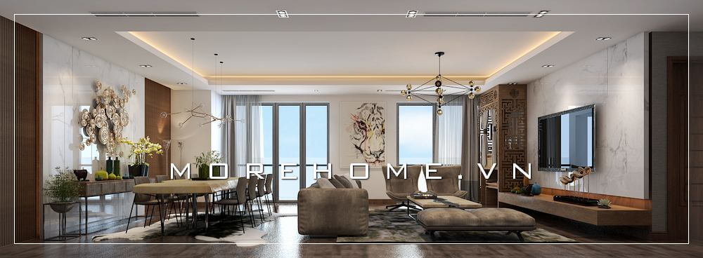 Bố trí nội thất phòng khách chung cư phong cách hiện đại ấn tượng mang đến không gian sống thoải mái và ấm cúng hơn ‘Thiết