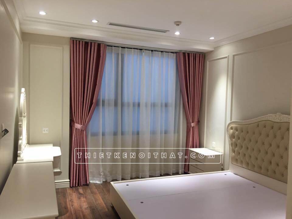 Không gian phòng ngủ mang nét đẹp thanh lịch và ngọt ngào với tông trắng hồng chủ đạo Mẫu nội thất chung cư đẹp