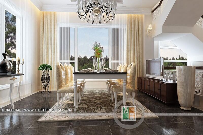 Thiết kế phòng ăn cao cấp với nội thất tân cổ điển sang trọng, đẳng cấp Thiết kế phòng ăn biệt thự