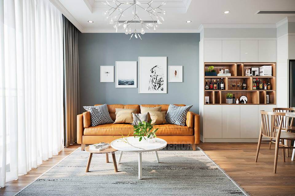 Nội thất phòng khách chung cư thiết kế đẹp mắt và ấn tượng với đồ nội thất đơn giản nhưng tinh tế Thiết kế phòng khách tại Hà Nội