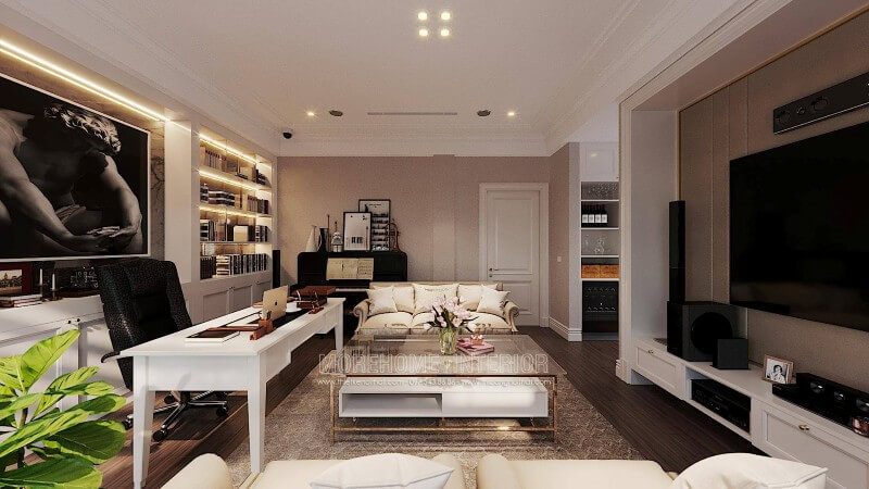 Mẫu bàn làm việc gỗ tự nhiên màu trắng nhỏ xinh cho phòng làm việc tại nhà