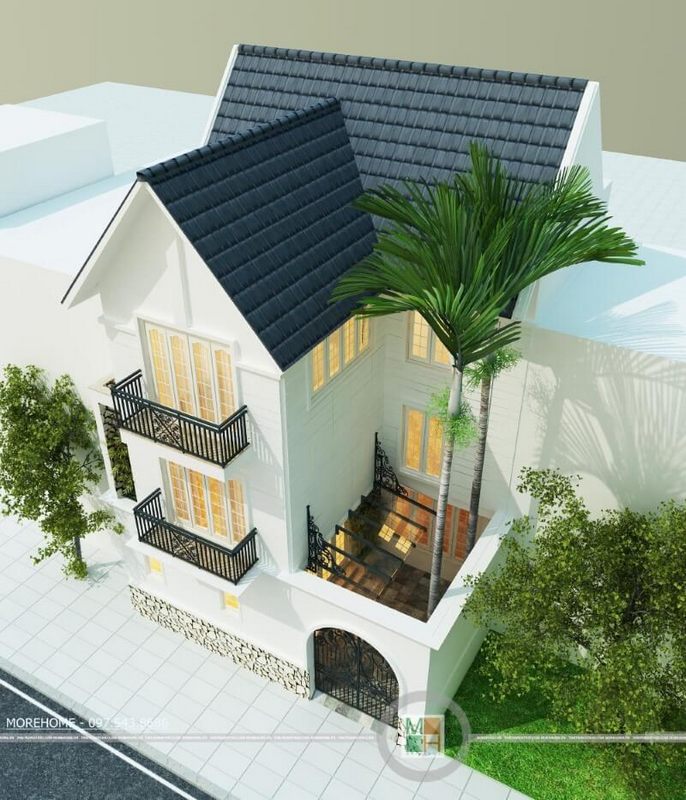 Thiết kế kiến trúc biệt thự Việt Hưng mái thái phong cách hiện đại ở Hà Nội