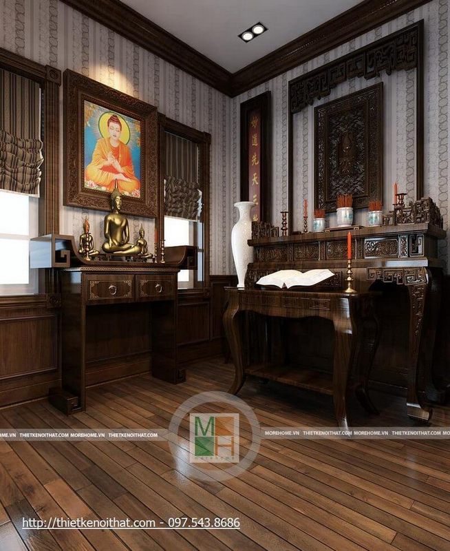 Vách cnc ốp tường phòng thờ gỗ tự nhiên